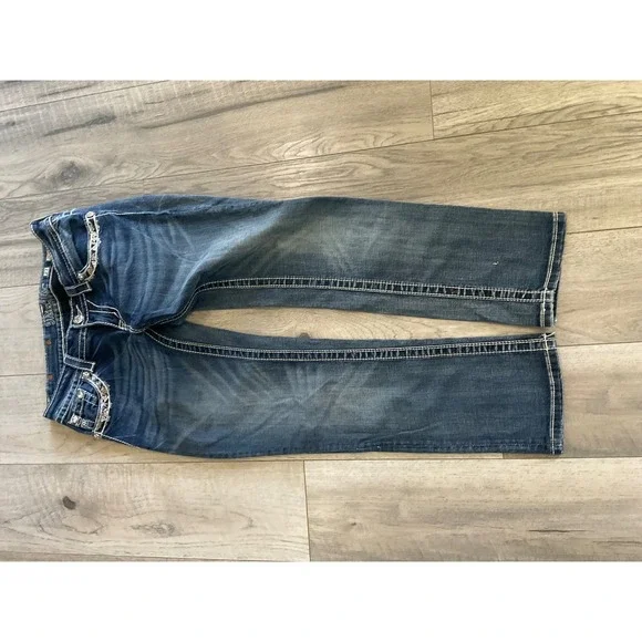 Miss Me Easy Cropped Mid Rise Jeans Dark Wash Embellished Size 27 Y2K Straight - Picture 13 of 13